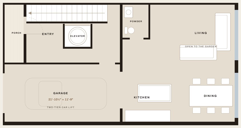Level one of 820 NE 26th Avenue, drawn to scale: entry, garage and the living floor.