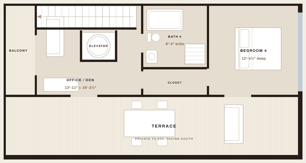 Level three of 820 NE 26th Avenue, drawn to scale: the terrace floor.