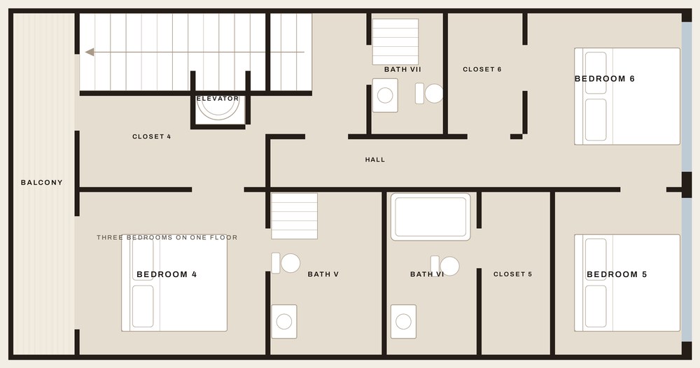 Level three of 824 NE 26th Avenue, drawn to scale: three bedrooms, three baths.