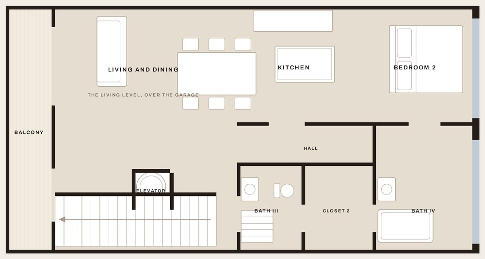 Level two of 826 NE 26th Avenue, drawn to scale: living, dining, kitchen and a bedroom.