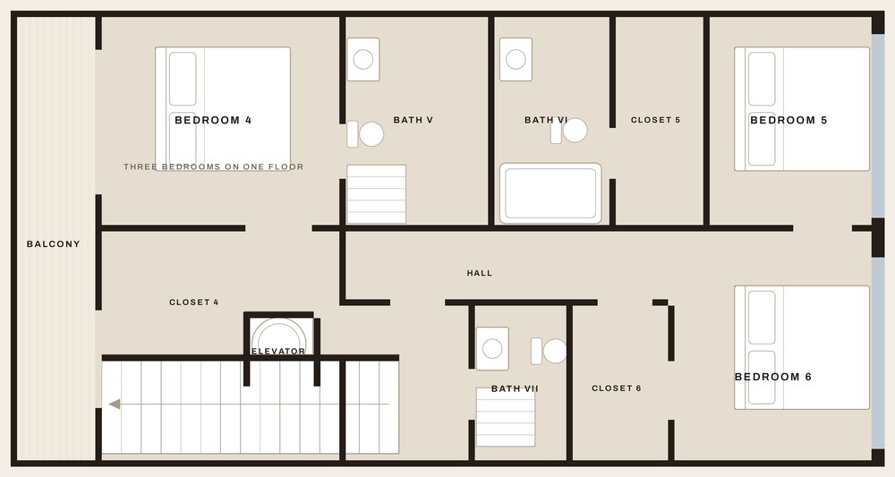 Level three of 826 NE 26th Avenue, drawn to scale: three bedrooms, three baths.